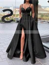 A-line V-neck Satin Sweep Train Sashes / Ribbons Prom Dresses #Favs020106827