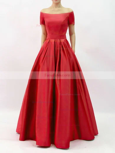 A-line Off-the-shoulder Satin Floor-length Sashes / Ribbons Prom Dresses #Favs020102879