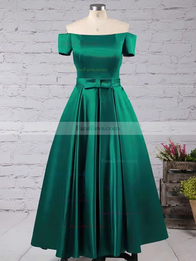 A-line Off-the-shoulder Satin Floor-length Sashes / Ribbons Prom Dresses #Favs020102879