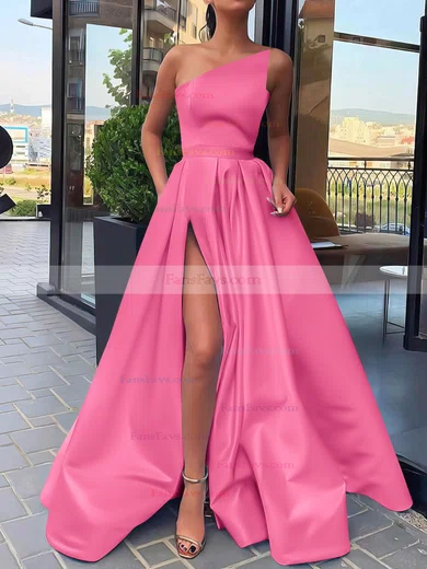 A-line Strapless Satin Sweep Train Sashes / Ribbons Prom Dresses #Favs020106846