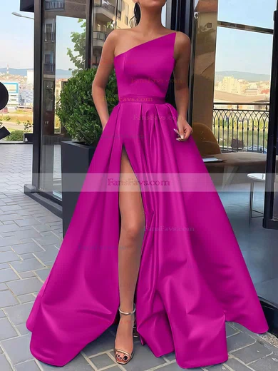 A-line Strapless Satin Sweep Train Sashes / Ribbons Prom Dresses #Favs020106846