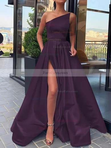 A-line Strapless Satin Sweep Train Sashes / Ribbons Prom Dresses #Favs020106846