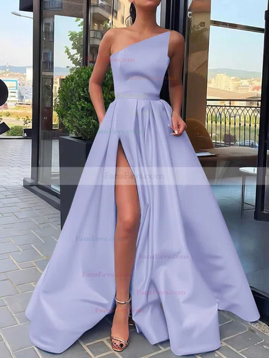 A-line Strapless Satin Sweep Train Sashes / Ribbons Prom Dresses #Favs020106846