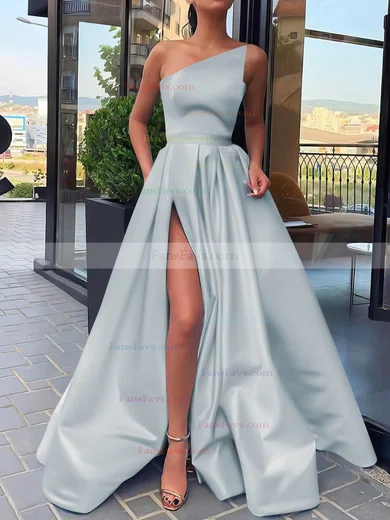 A-line Strapless Satin Sweep Train Sashes / Ribbons Prom Dresses #Favs020106846