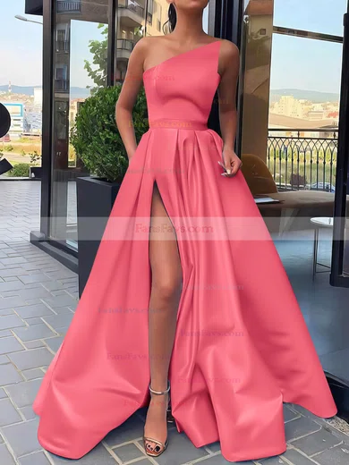 A-line Strapless Satin Sweep Train Sashes / Ribbons Prom Dresses #Favs020106846