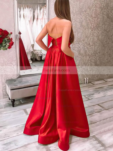 A-line Strapless Satin Sweep Train Sashes / Ribbons Prom Dresses #Favs020106849