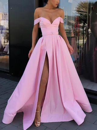 A-line Off-the-shoulder Satin Sweep Train Sashes / Ribbons Prom Dresses #Favs020106850 A-line Off-the-shoulder Satin Sweep Train Sashes / Ribbons Prom Dresses #Favs020106850