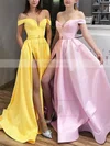 A-line Off-the-shoulder Satin Sweep Train Sashes / Ribbons Prom Dresses #Favs020106850