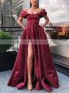 A-line Off-the-shoulder Satin Sweep Train Sashes / Ribbons Prom Dresses #Favs020106854