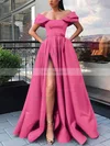 A-line Off-the-shoulder Satin Sweep Train Sashes / Ribbons Prom Dresses #Favs020106854