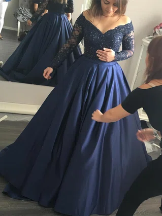 Ball Gown Off-the-shoulder Satin Sweep Train Beading Prom Dresses #Favs020102895 Ball Gown Off-the-shoulder Satin Sweep Train Beading Prom Dresses #Favs020102895