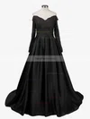 Ball Gown Off-the-shoulder Satin Sweep Train Beading Prom Dresses #Favs020102895