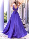 A-line V-neck Satin Sweep Train Bow Prom Dresses #Favs020106874