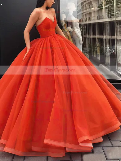Ball Gown V-neck Organza Floor-length Sashes / Ribbons Prom Dresses #Favs020106884