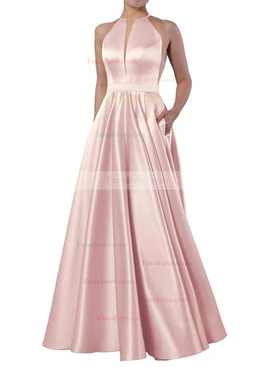 Ball Gown Scoop Neck Satin Floor-length Pockets Prom Dresses #Favs020106893