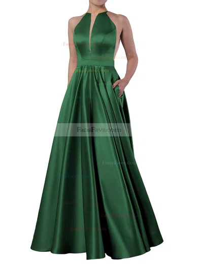 Ball Gown Scoop Neck Satin Floor-length Pockets Prom Dresses #Favs020106893