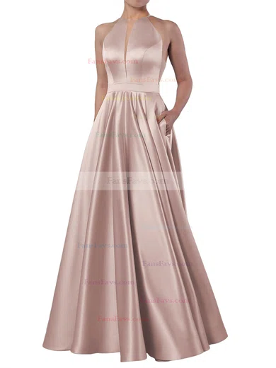 Ball Gown Scoop Neck Satin Floor-length Pockets Prom Dresses #Favs020106893