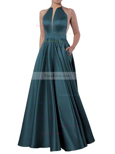 Ball Gown Scoop Neck Satin Floor-length Pockets Prom Dresses #Favs020106893