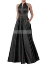 Ball Gown Scoop Neck Satin Floor-length Pockets Prom Dresses #Favs020106893