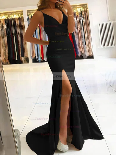 Trumpet/Mermaid Cowl Neck Stretch Crepe Sweep Train Split Front Prom Dresses #Favs020106917