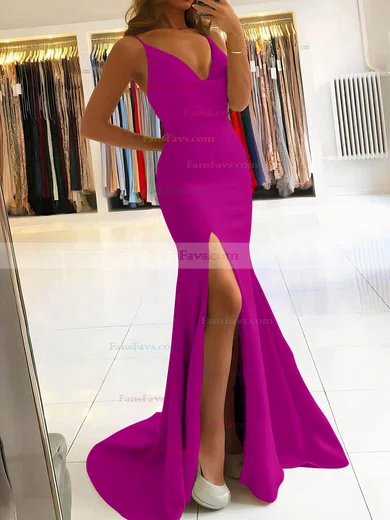 Trumpet/Mermaid Cowl Neck Stretch Crepe Sweep Train Split Front Prom Dresses #Favs020106917