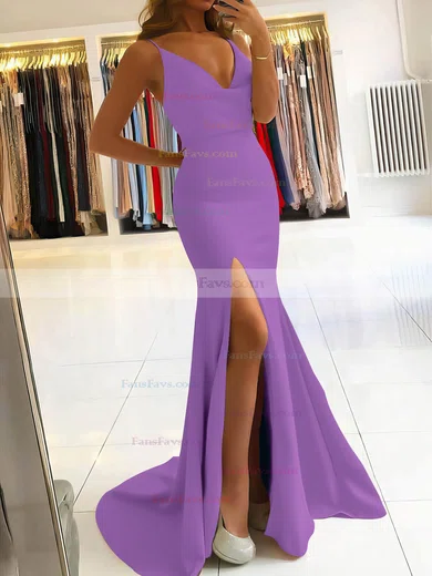 Trumpet/Mermaid Cowl Neck Stretch Crepe Sweep Train Split Front Prom Dresses #Favs020106917
