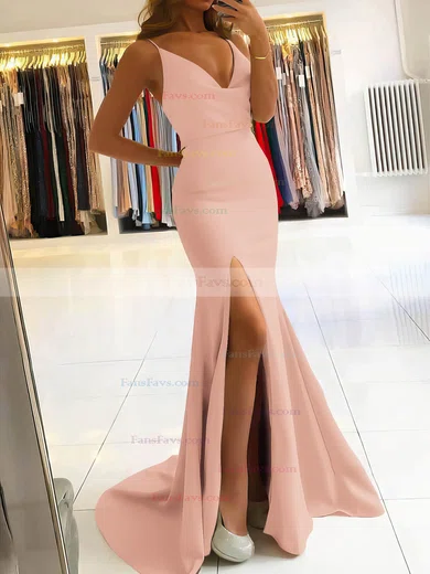 Trumpet/Mermaid Cowl Neck Stretch Crepe Sweep Train Split Front Prom Dresses #Favs020106917