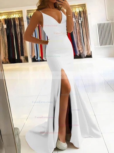 Trumpet/Mermaid Cowl Neck Stretch Crepe Sweep Train Split Front Prom Dresses #Favs020106917