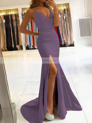 Trumpet/Mermaid Cowl Neck Stretch Crepe Sweep Train Split Front Prom Dresses #Favs020106917