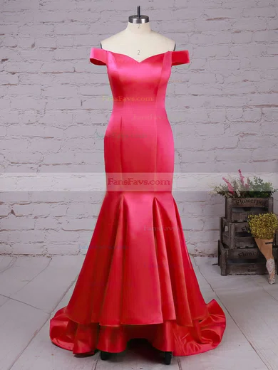 Trumpet/Mermaid Off-the-shoulder Satin Sweep Train Tiered Prom Dresses #Favs020102917