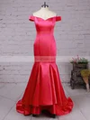 Trumpet/Mermaid Off-the-shoulder Satin Sweep Train Tiered Prom Dresses #Favs020102917