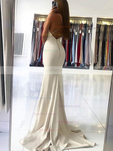 Trumpet/Mermaid V-neck Silk-like Satin Sweep Train Prom Dresses #Favs020106919