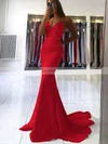 Trumpet/Mermaid V-neck Silk-like Satin Sweep Train Prom Dresses #Favs020106919