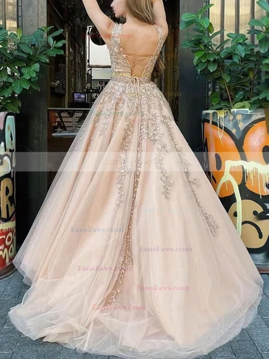 Ball Gown Scoop Neck Tulle Sweep Train Beading Prom Dresses #Favs020106667