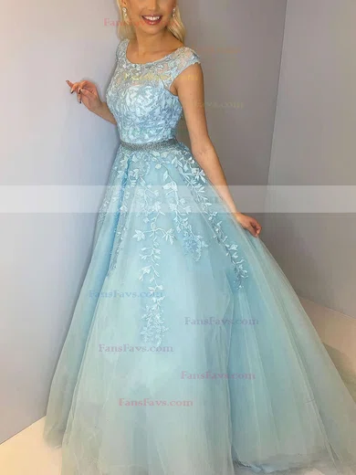 Ball Gown Scoop Neck Tulle Sweep Train Beading Prom Dresses #Favs020106667
