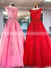 Ball Gown Scoop Neck Tulle Sweep Train Beading Prom Dresses #Favs020106667