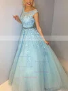 Ball Gown Scoop Neck Tulle Sweep Train Beading Prom Dresses #Favs020106667