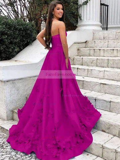 A-line Strapless Satin Sweep Train Flower(s) Prom Dresses #Favs020106680