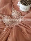 A-line V-neck Tulle Sweep Train Beading Prom Dresses #Favs020106698