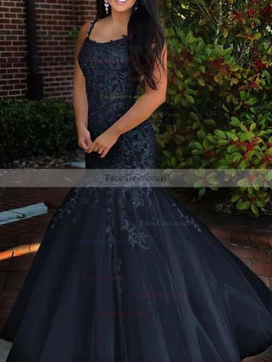 Trumpet/Mermaid Square Neckline Tulle Sweep Train Beading Prom Dresses #Favs020106729