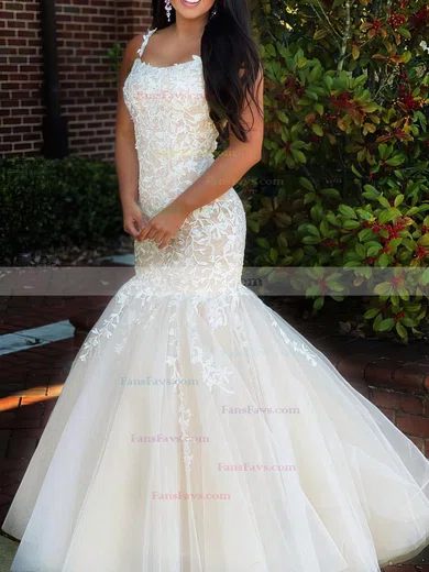 Trumpet/Mermaid Square Neckline Tulle Sweep Train Beading Prom Dresses #Favs020106729