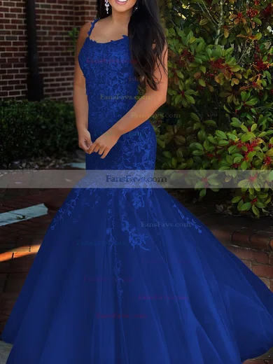 Trumpet/Mermaid Square Neckline Tulle Sweep Train Beading Prom Dresses #Favs020106729