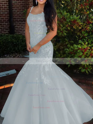 Trumpet/Mermaid Square Neckline Tulle Sweep Train Beading Prom Dresses #Favs020106729