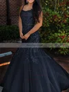 Trumpet/Mermaid Square Neckline Tulle Sweep Train Beading Prom Dresses #Favs020106729
