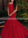 Trumpet/Mermaid Square Neckline Tulle Sweep Train Beading Prom Dresses #Favs020106729