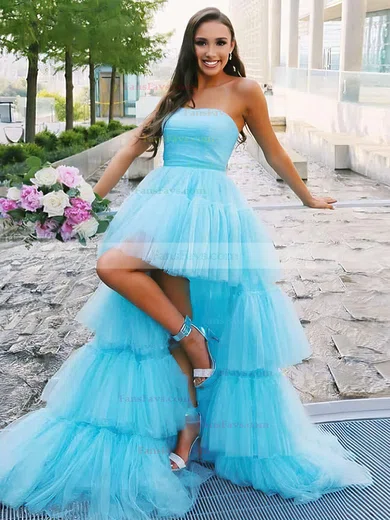 Princess Strapless Tulle Asymmetrical Sashes / Ribbons Prom Dresses #Favs020106794