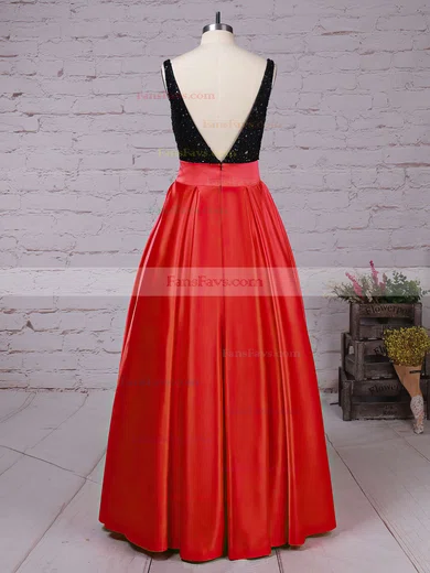 Princess Scoop Neck Satin Sweep Train Beading Prom Dresses #Favs020102999