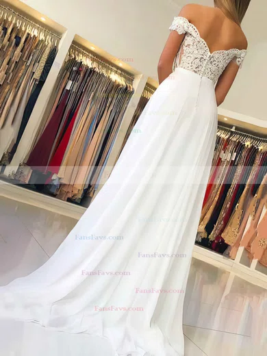 A-line Off-the-shoulder Chiffon Floor-length Beading Prom Dresses #Favs020106467