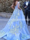 Ball Gown Off-the-shoulder Tulle Sweep Train Appliques Lace Prom Dresses #Favs020106469