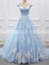 Ball Gown Off-the-shoulder Tulle Sweep Train Appliques Lace Prom Dresses #Favs020106469
